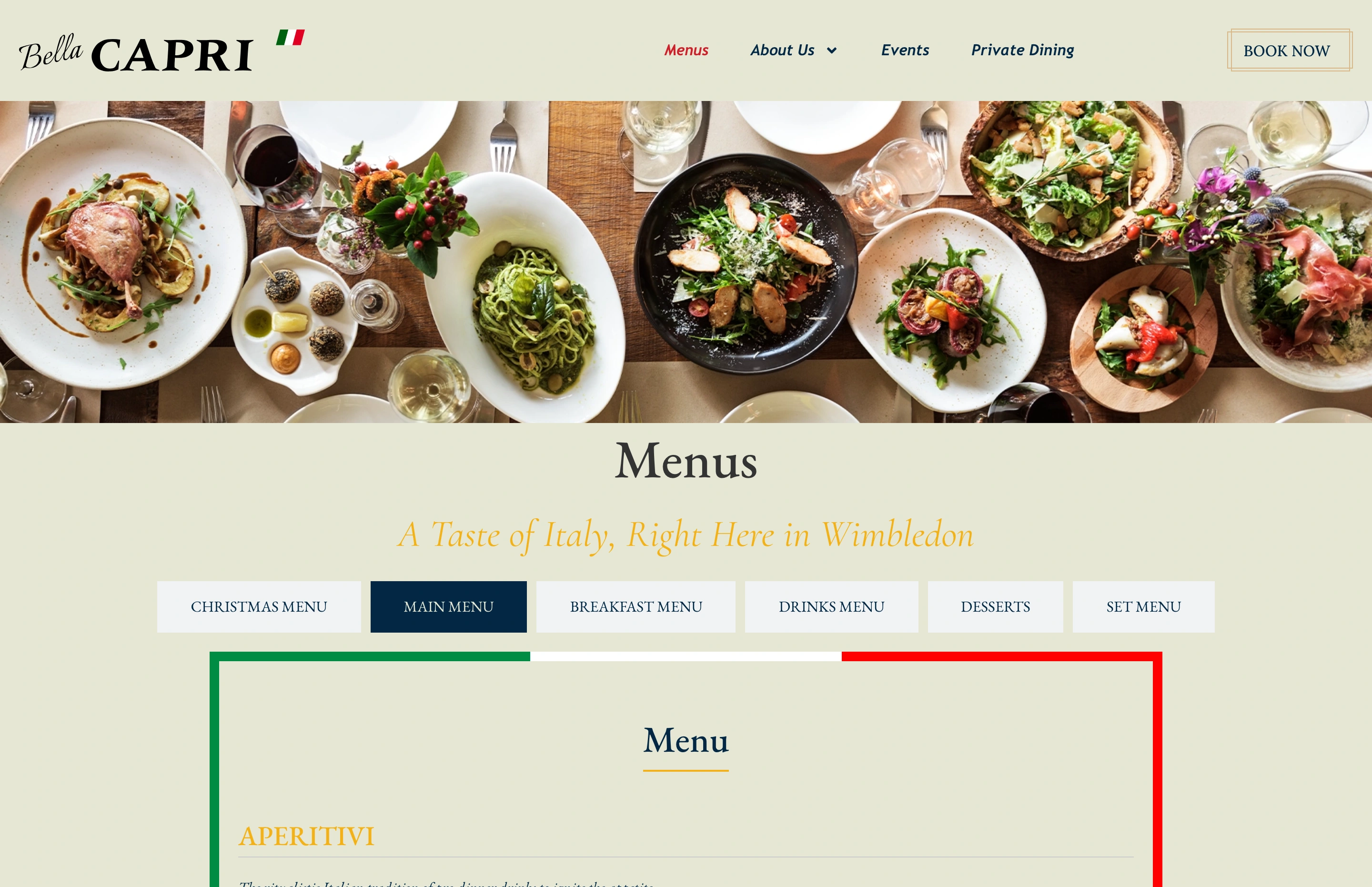Bella Capri, desktop website view