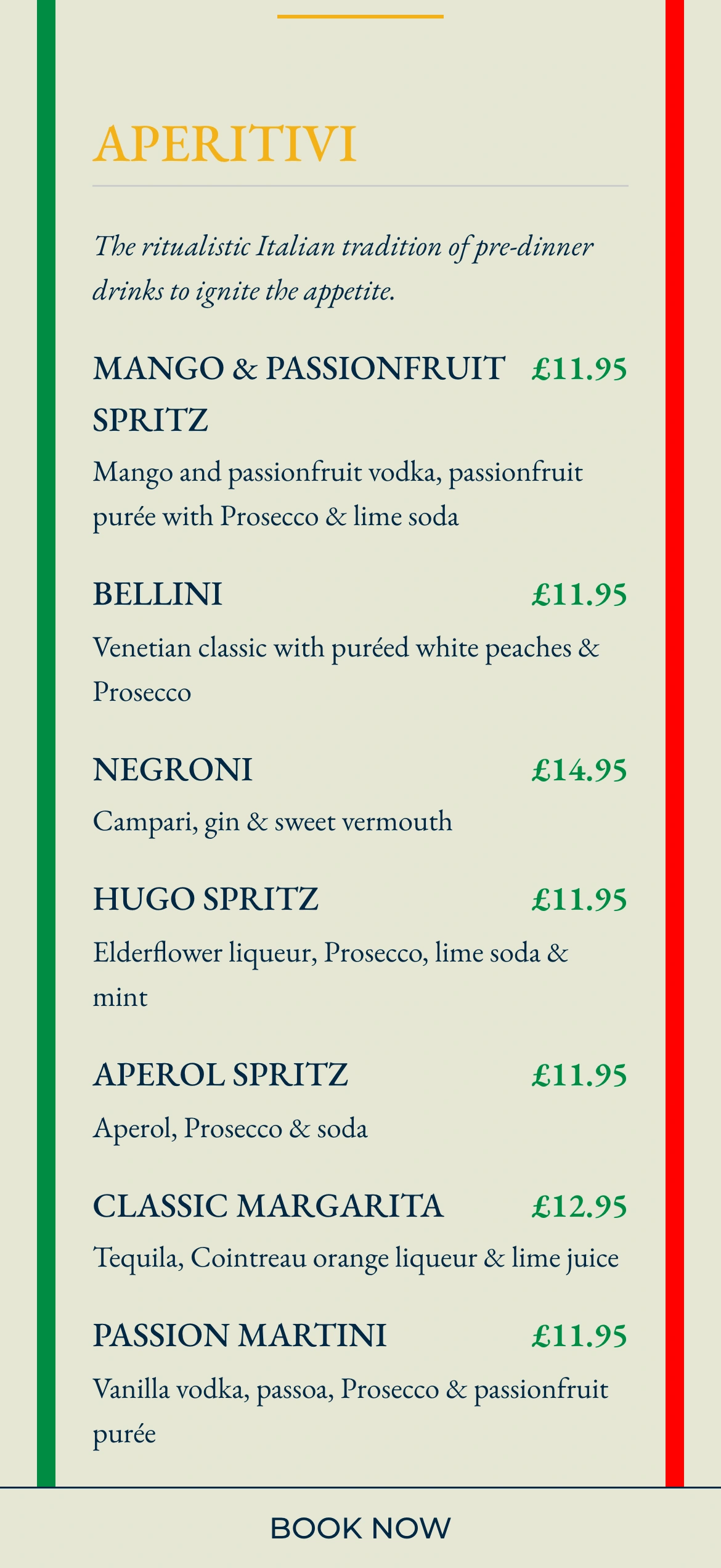 Bella Capri, mobile website view