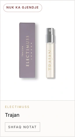 Dimo Center sample card with its fragrance name and stock notice