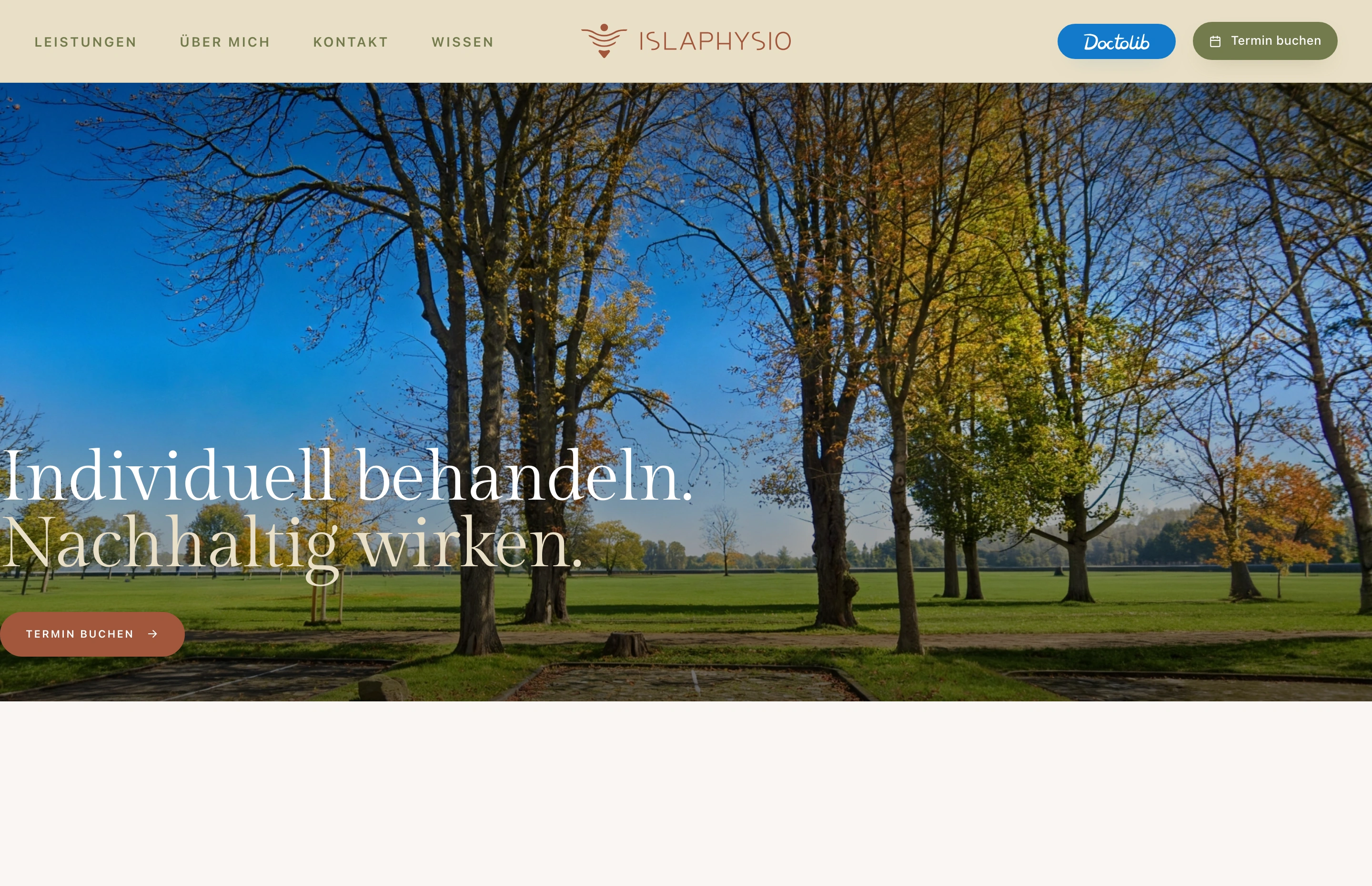 ISLA Physio, desktop website view