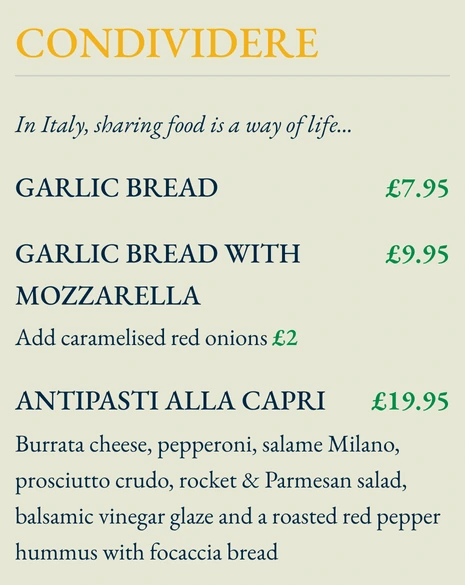 Bella Capri sharing dishes in the mobile menu