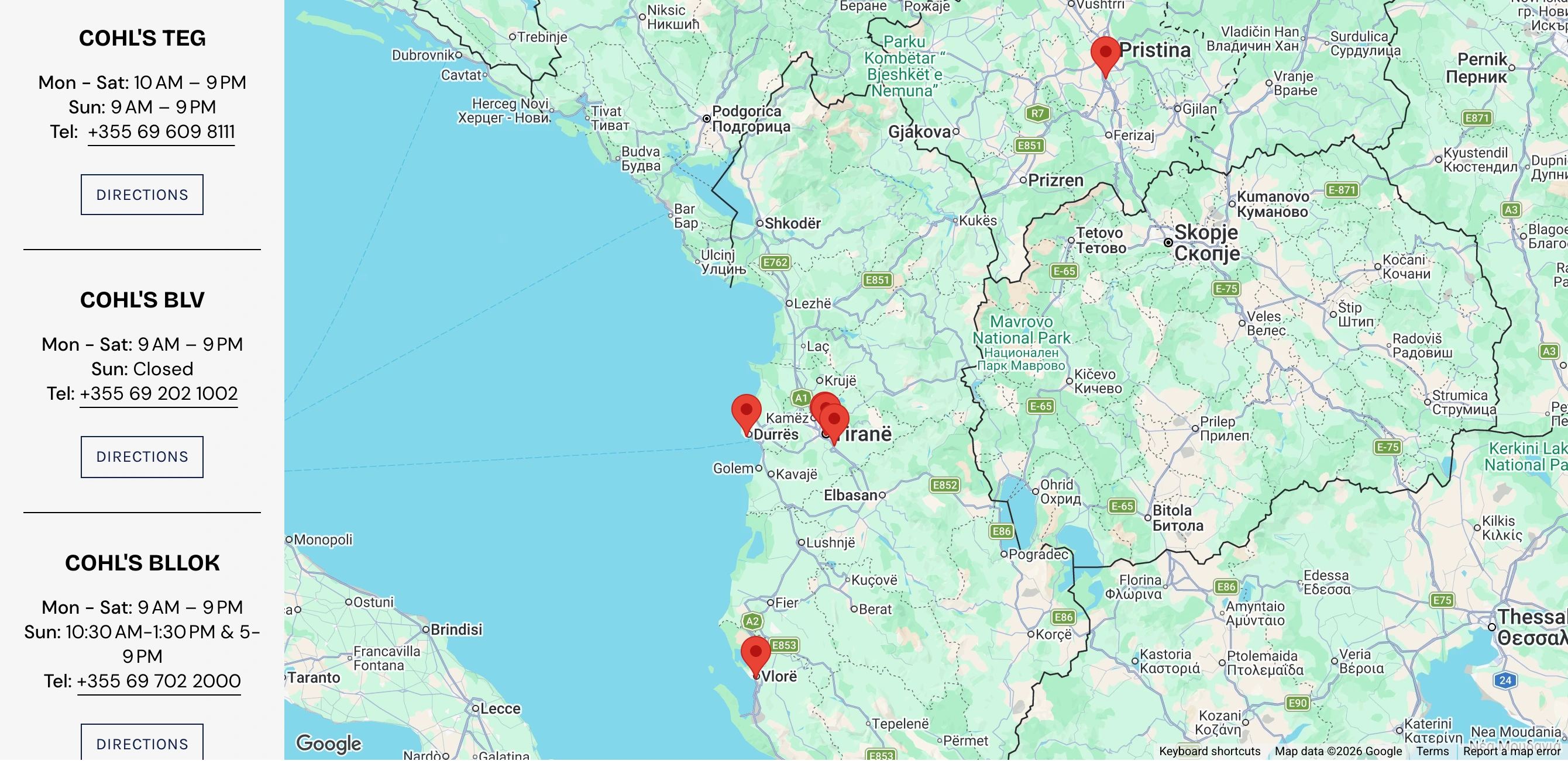 The source store directory alongside its map and provider attribution.