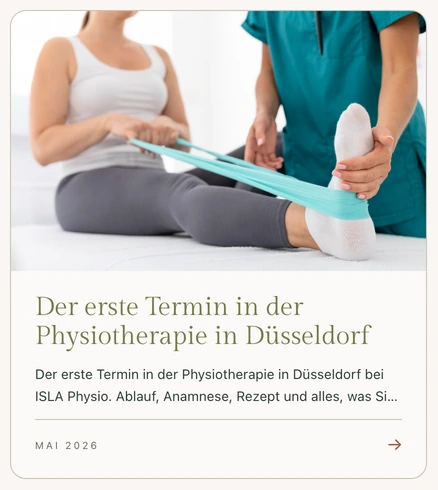 ISLA article card about a first physiotherapy appointment in Düsseldorf