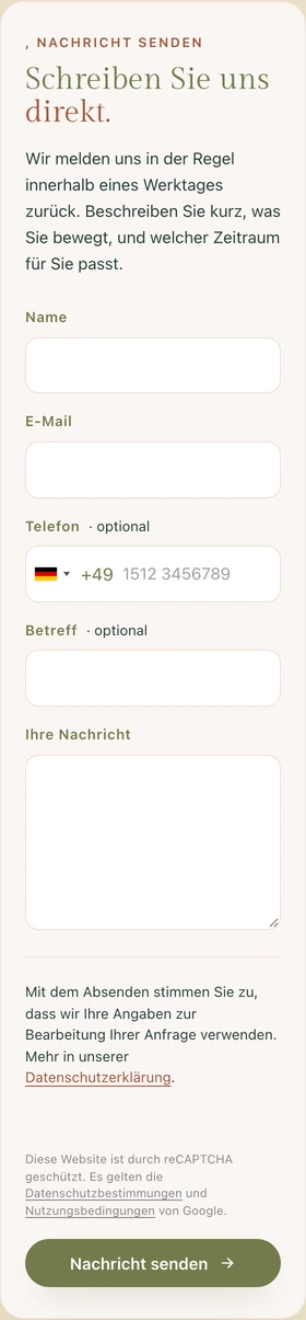 ISLA written inquiry form at a native mobile width