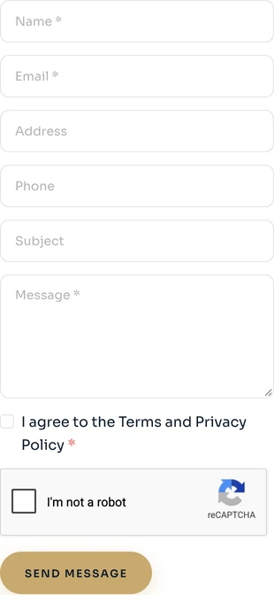 Contact form with six fields, consent and a send button